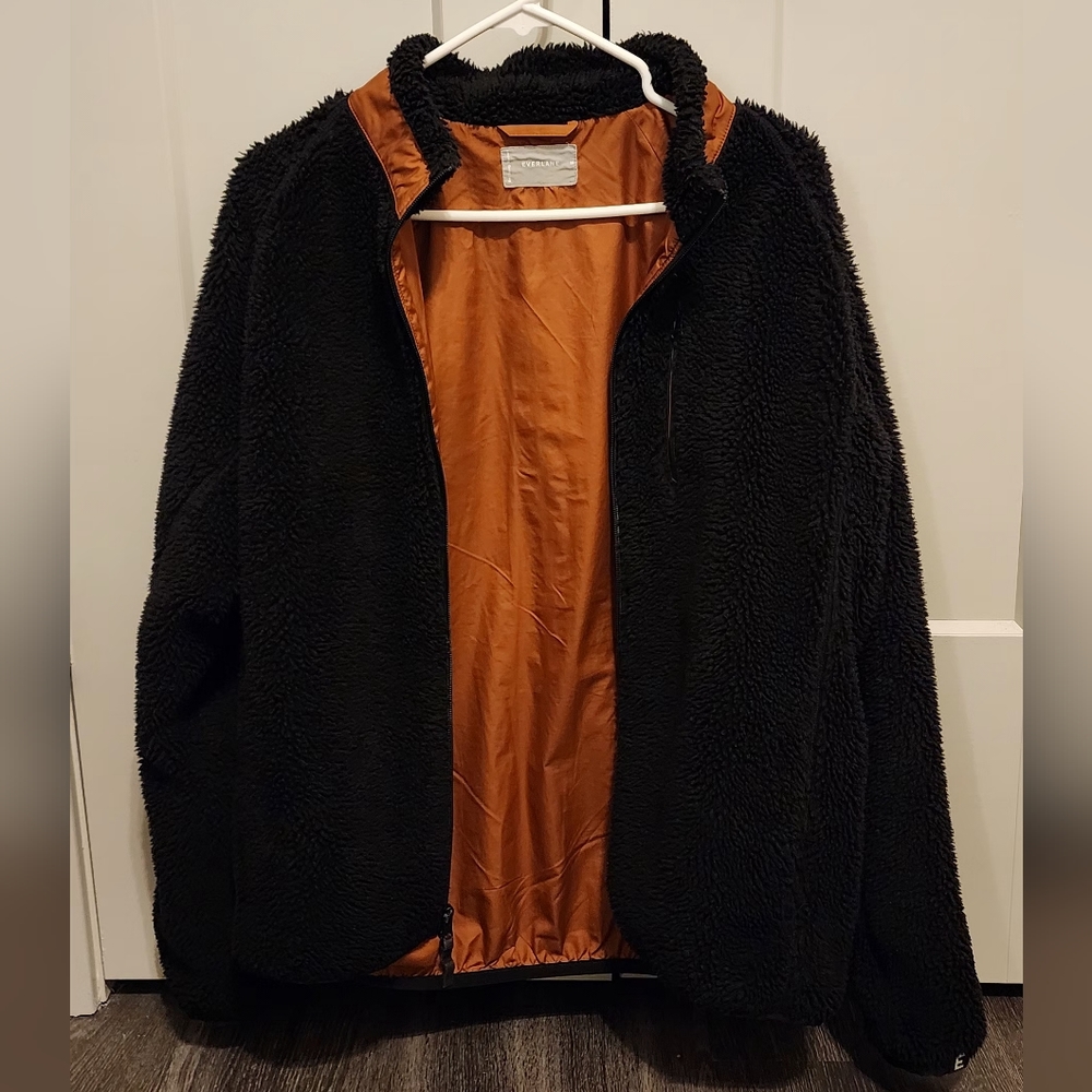 Used Everlane Medium The ReNew Fleece Bomber Jacket in Black